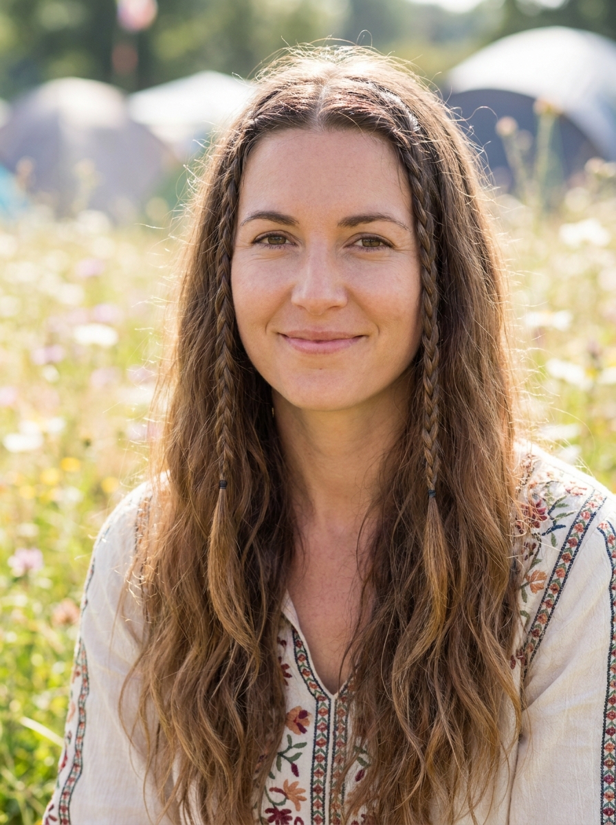 Seitliche Braids mit glatten Längen als Festival Frisuren Inspiration 2026